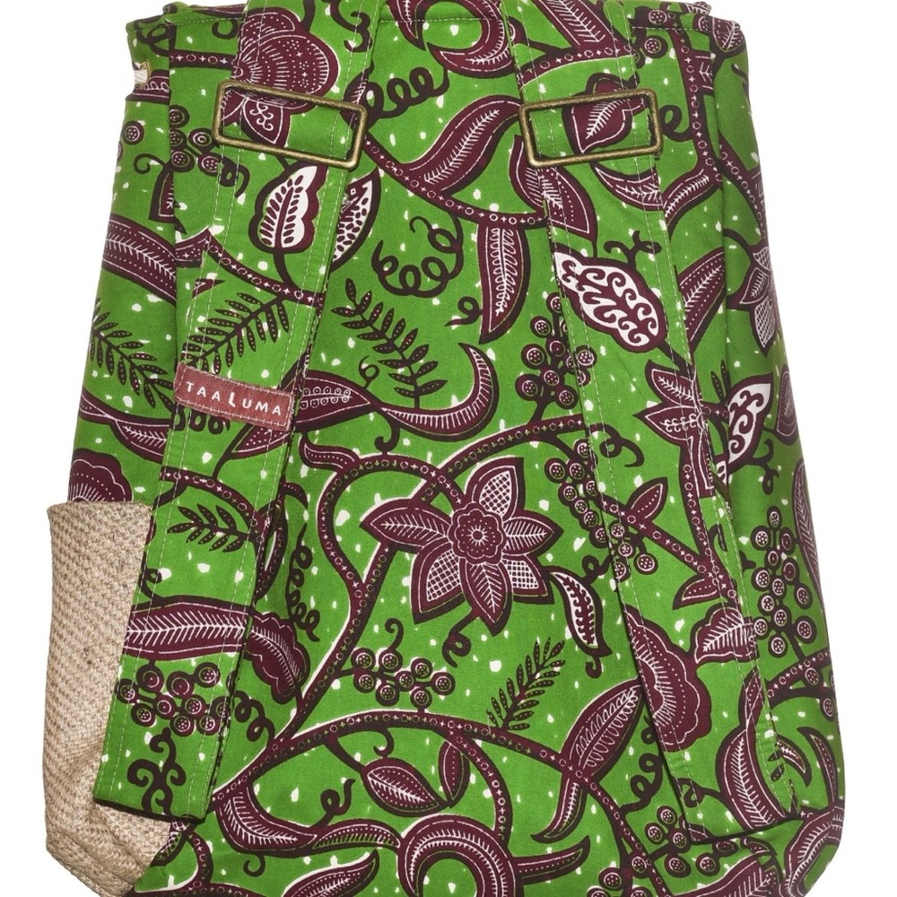 Rare Taaluma Tote backpack green purple drawstring wood toggle button flap - Picture 2 of 4